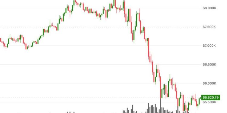 BTC falls back to $65,000 software sector slides 3%